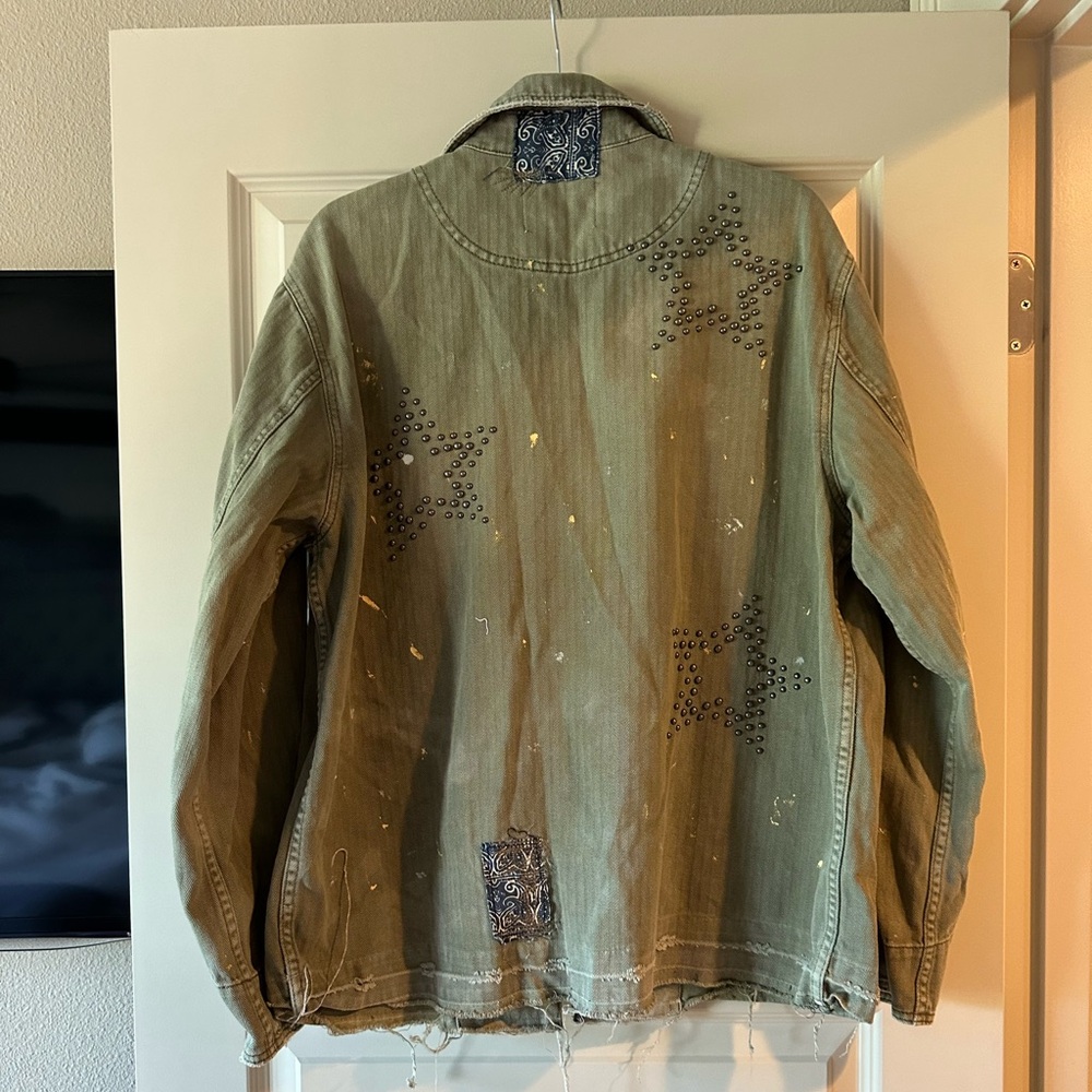Free People We The Free Selene Studded Military Jacket in Olive Green - Picture 8 of 10